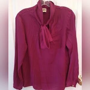 Vintage Anne Klein Fuschia Tie Neck Blouse (No Size Tag)